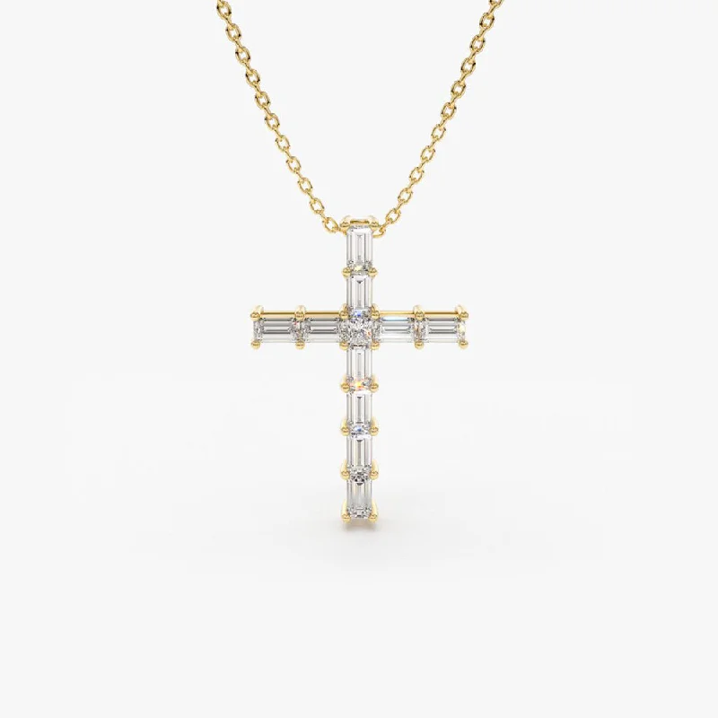 14K Baguette Diamond Cross