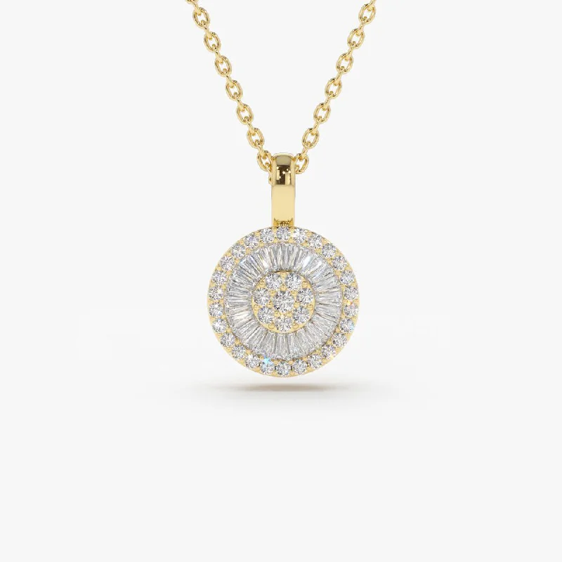 14K Baguette Diamond Disc Cluster Necklace