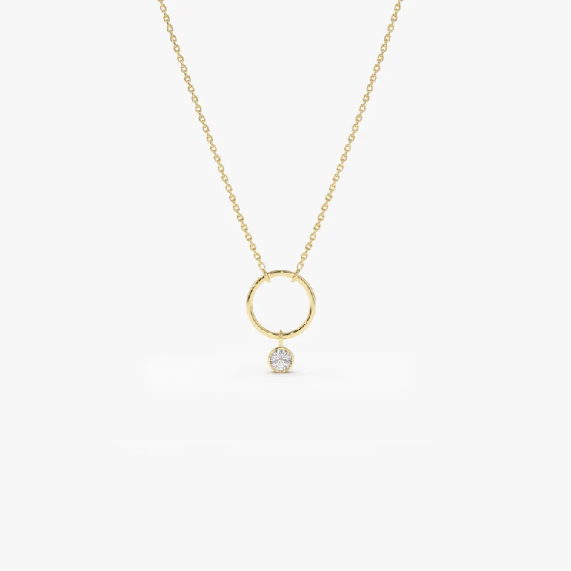 14K Circle Necklace with Bezel Set Diamond