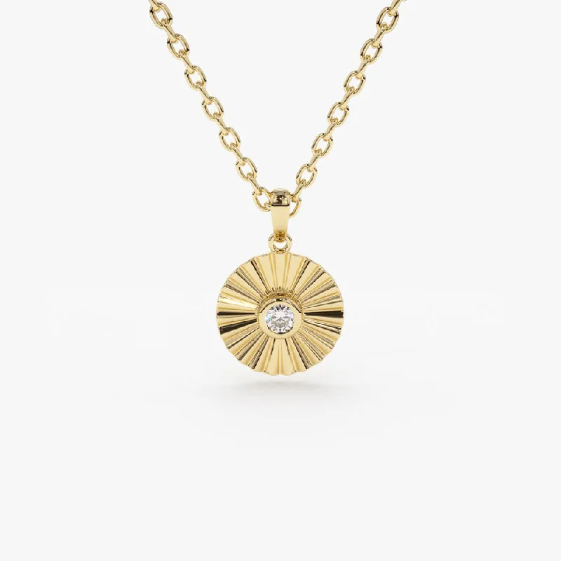 14K Gold Diamond Disc Ray Necklace