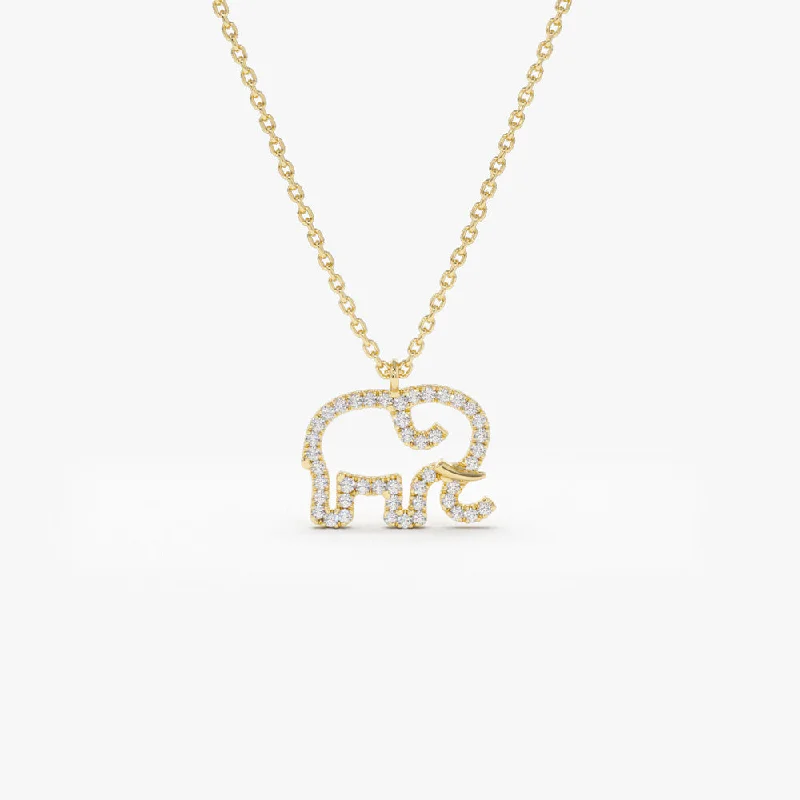 14K Gold Diamond Elephant Charm Necklace