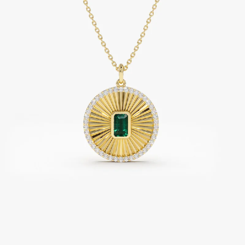 14K Emerald and Diamond Medallion Necklace