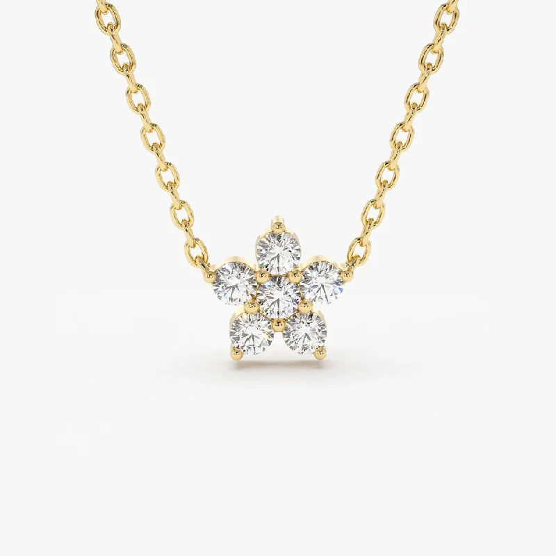 14K Gold Flower Charm Diamond Necklace