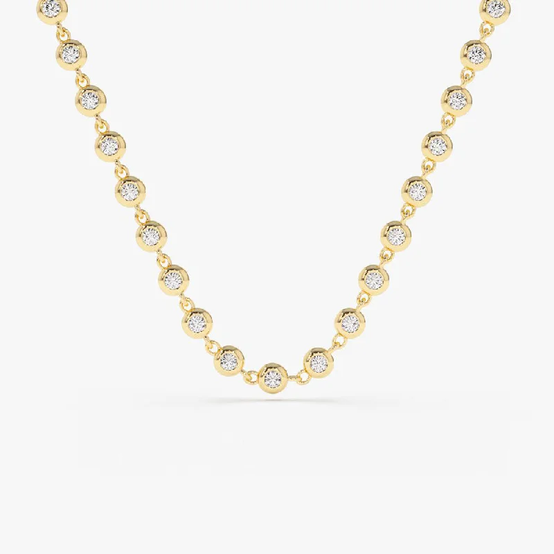 14K Gold Bezel Setting Diamond Tennis Necklace