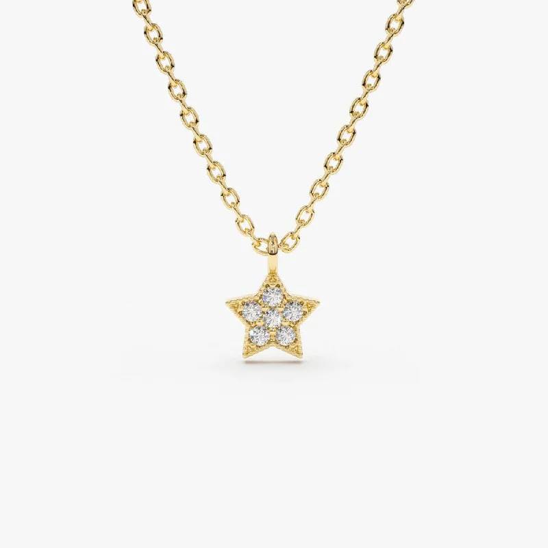 14K Gold Diamond Star Charm Necklace