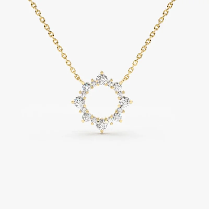 14K Gold Diamond Sun Circle Necklace