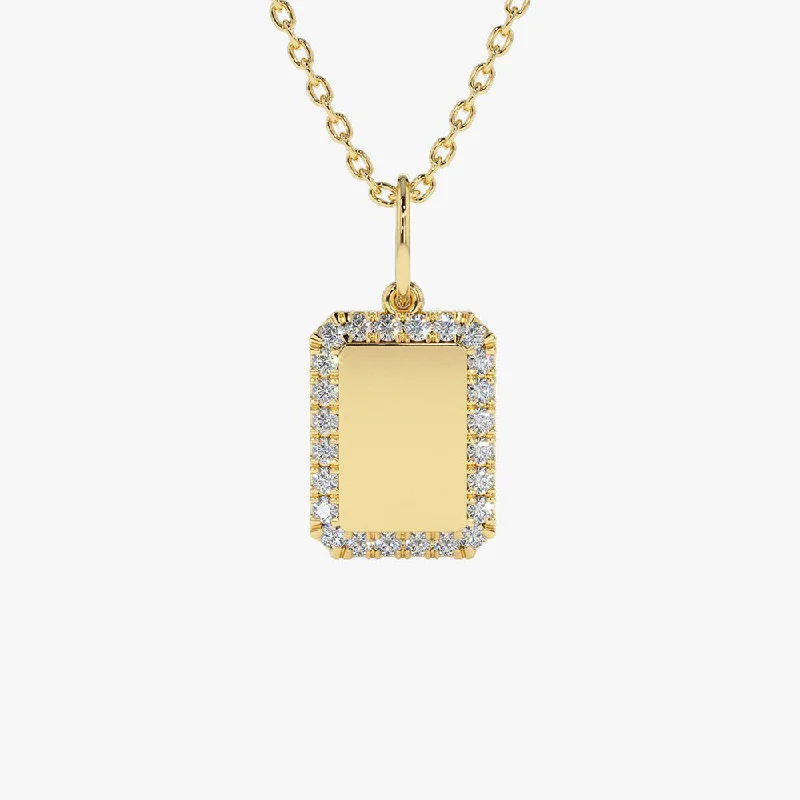 14K Gold Diamond Tag Initial Necklace