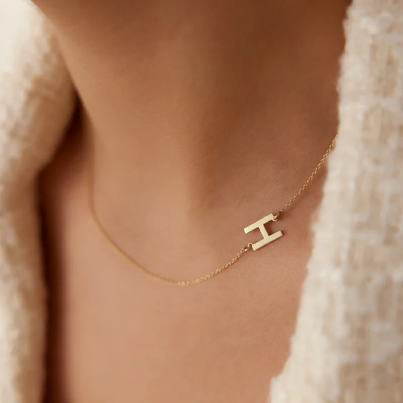 14k Sideways Initial Necklace