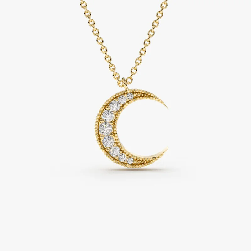 14k Gold Mini Crescent Moon Diamond Necklace