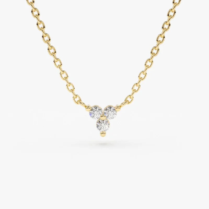 14K Gold Round Cut Diamond Trio Necklace