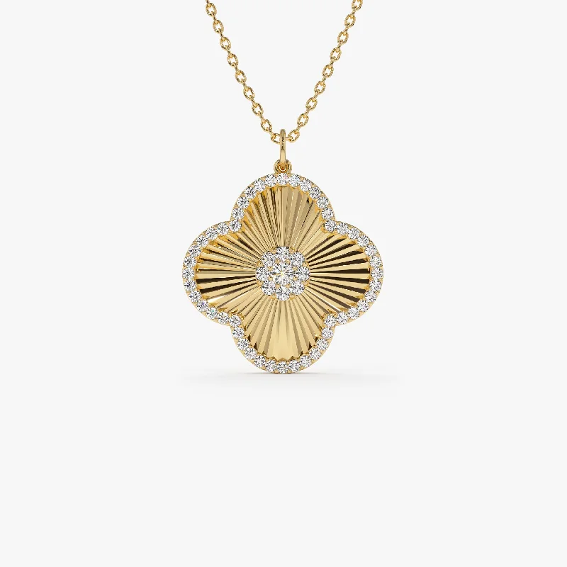 14K Gold Textured Diamond Clover Charm Pendant