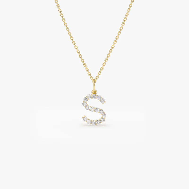 14k Medium Size Diamond Initial Necklace