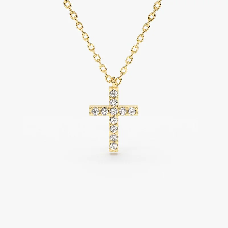 14K Gold Micro Pave Diamond Cross Necklace