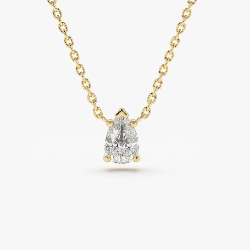 14K Gold Pear Shape Diamond Solitaire Necklace