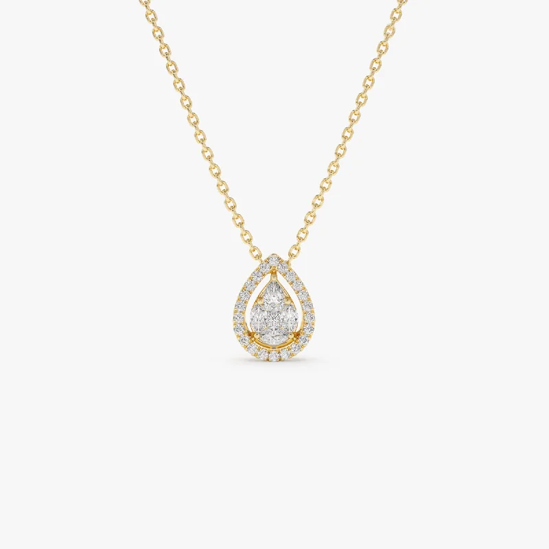 14K Pear Shaped Illusion Setting Halo Diamond Necklace