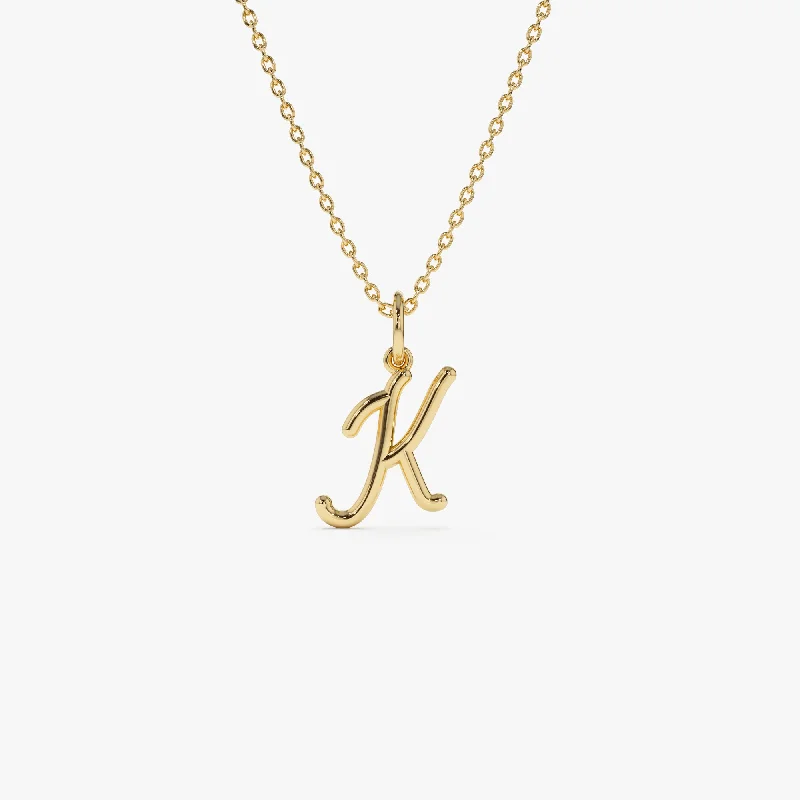 14k Plain Gold Script Initial Necklace