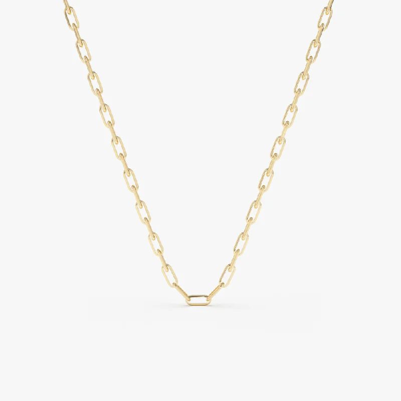 14k Solid Gold Tiny Paper Clip Link Necklace