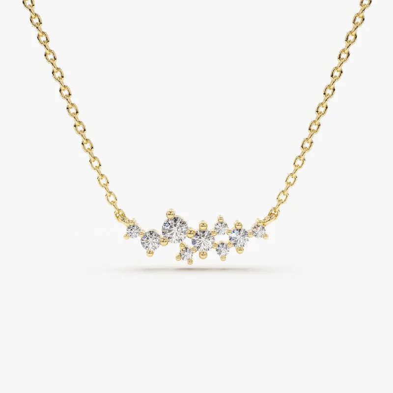 14K Gold Nine Diamond Cluster Necklace