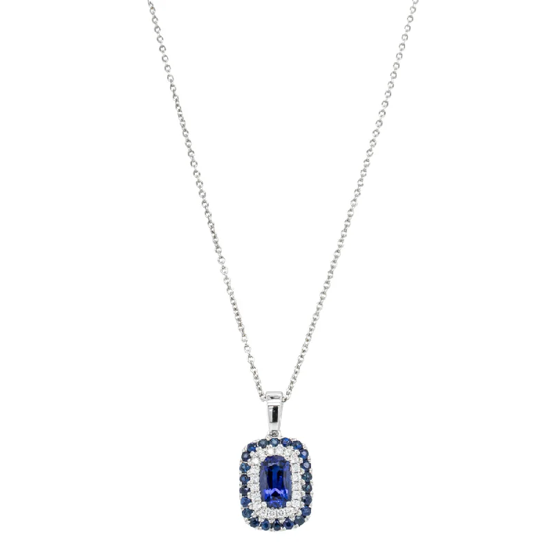 18ct White Gold 1.18ct Sapphire & Diamond Halo Pendant