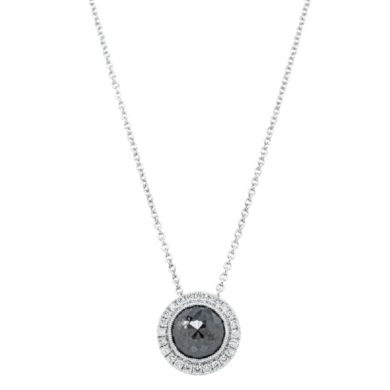 18ct White Gold 1.67ct Black Diamond Halo Pendant