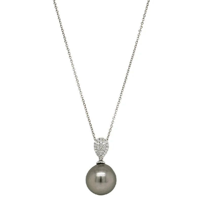 18ct White Gold 13.1mm Tahitian Pearl & Diamond Aegean Pendant