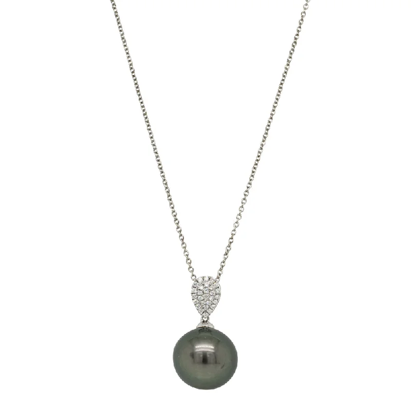 18ct White Gold 13.9mm Tahitian Pearl & Diamond Aegean Pendant