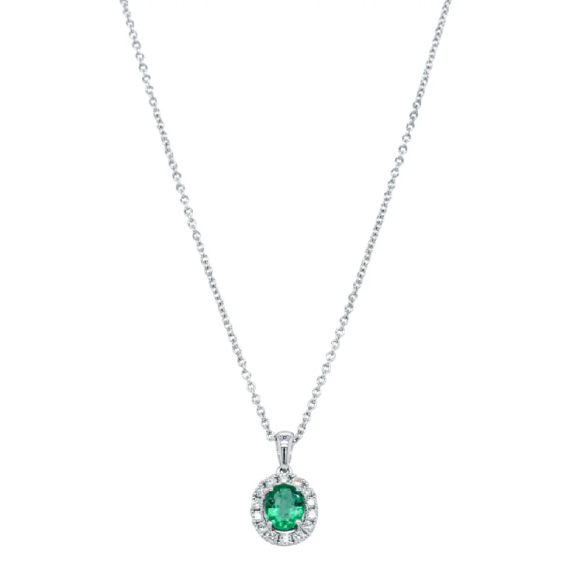 18ct White Gold .57ct Emerald & Diamond Pendant