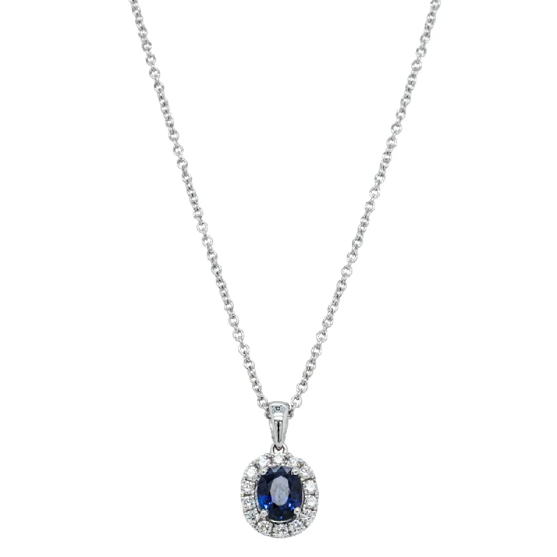 18ct White Gold .75ct Sapphire & Diamond Halo Pendant