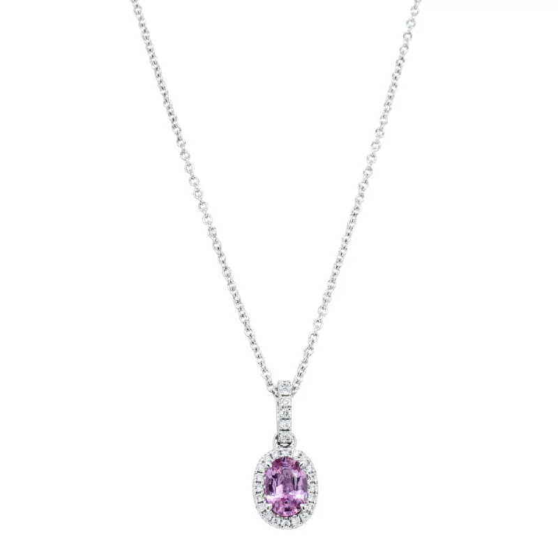 18ct White Gold .81ct Pink Sapphire & Diamond Pendant