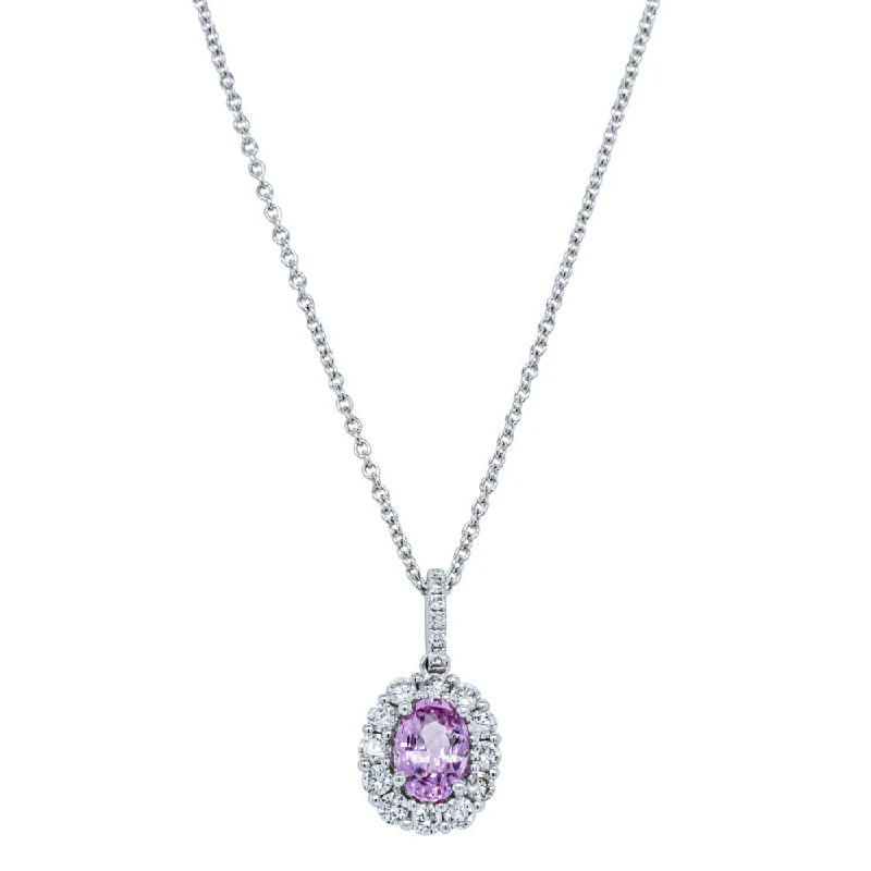 18ct White Gold .91ct Pink Sapphire & Diamond Pendant