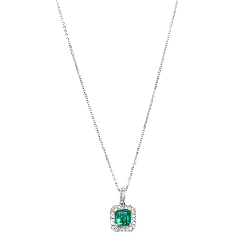 18ct White Gold .93ct Emerald & Diamond Empire Pendant