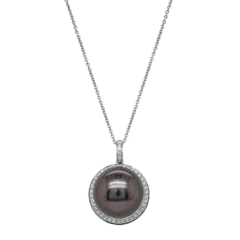 18ct White Gold Tahitian Pearl & Diamond Pendant