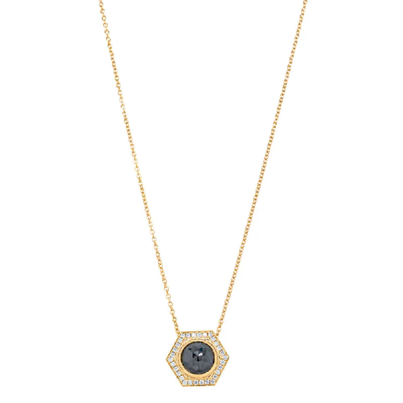 18ct Yellow Gold 1.45ct Black Diamond Halo Pendant