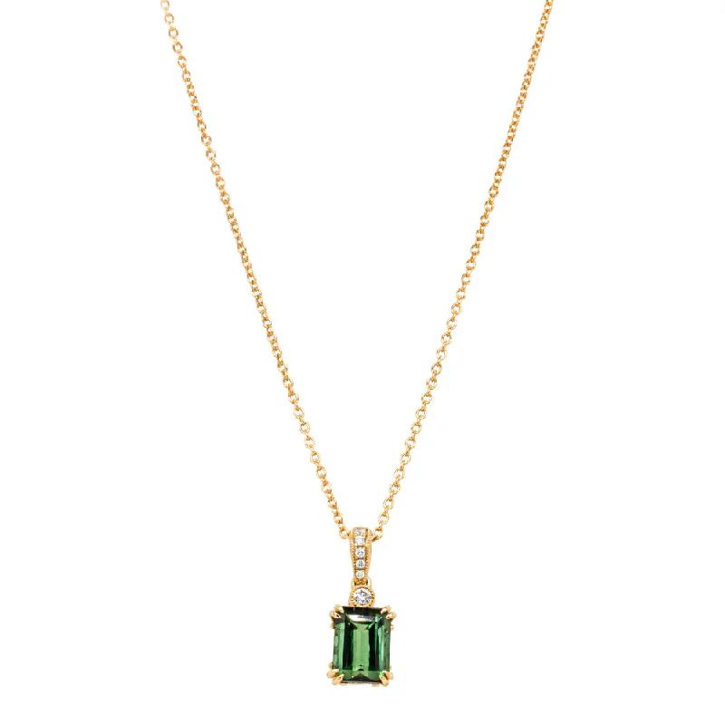 18ct Yellow Gold 1.76ct Green Tourmaline & Diamond Romanov Pendant