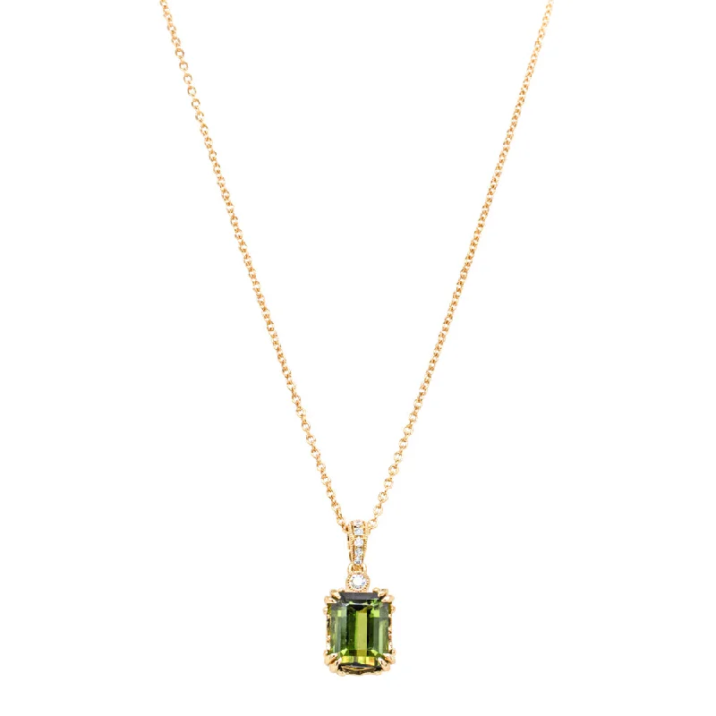 18ct Yellow Gold 2.50ct Green Tourmaline & Diamond Romanov Pendant