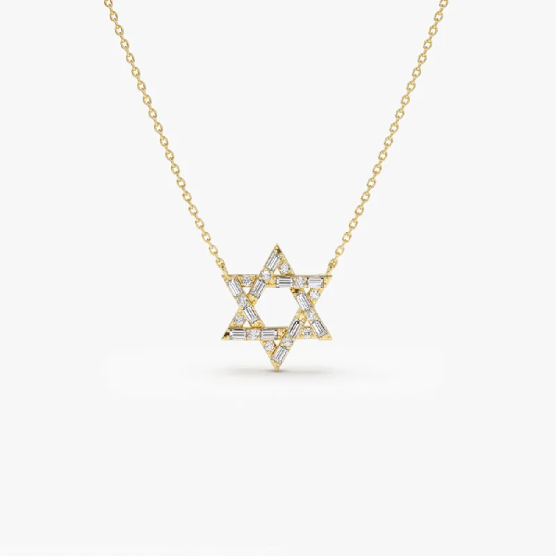 Baguette Diamond Star of David Necklace in 14K