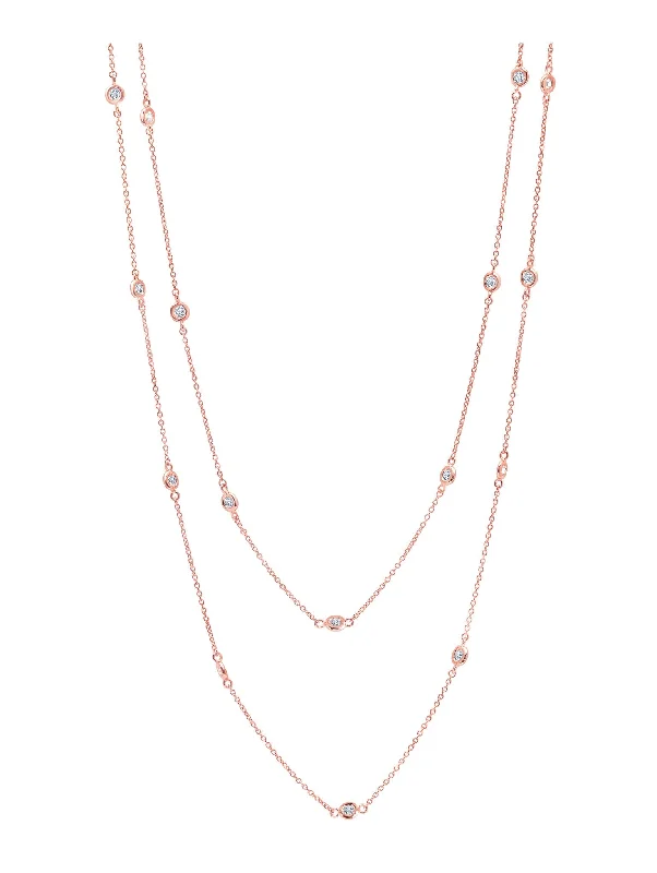 Bezel 36" Necklace Finished in 18kt Rose Gold- 2mm