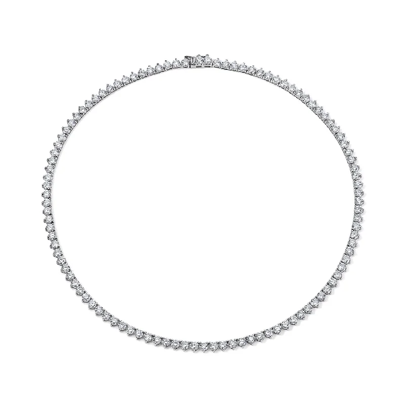 Classic Diamond Tennis Necklace 3 Prong