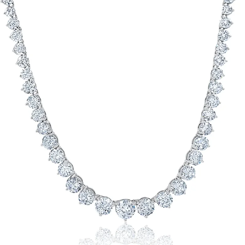 Classic Small Graduated Tennis Necklace Finished in Pure Platinum