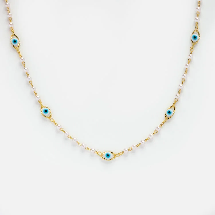 Dainty Evil Eye Pearl Necklace