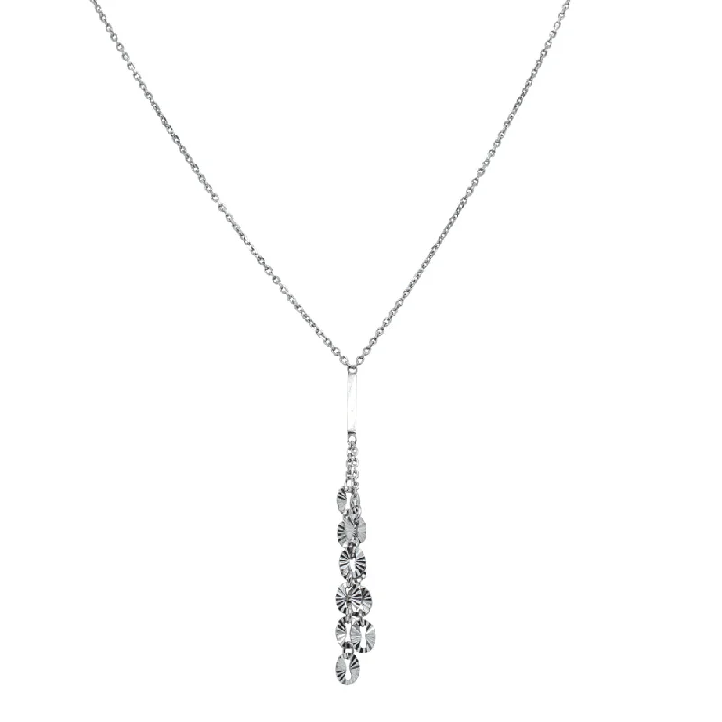 Deja Vu Platinum Faceted Disc Drop Necklace