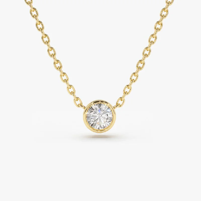 14K Gold Bezel Set Diamond Solitaire Necklace