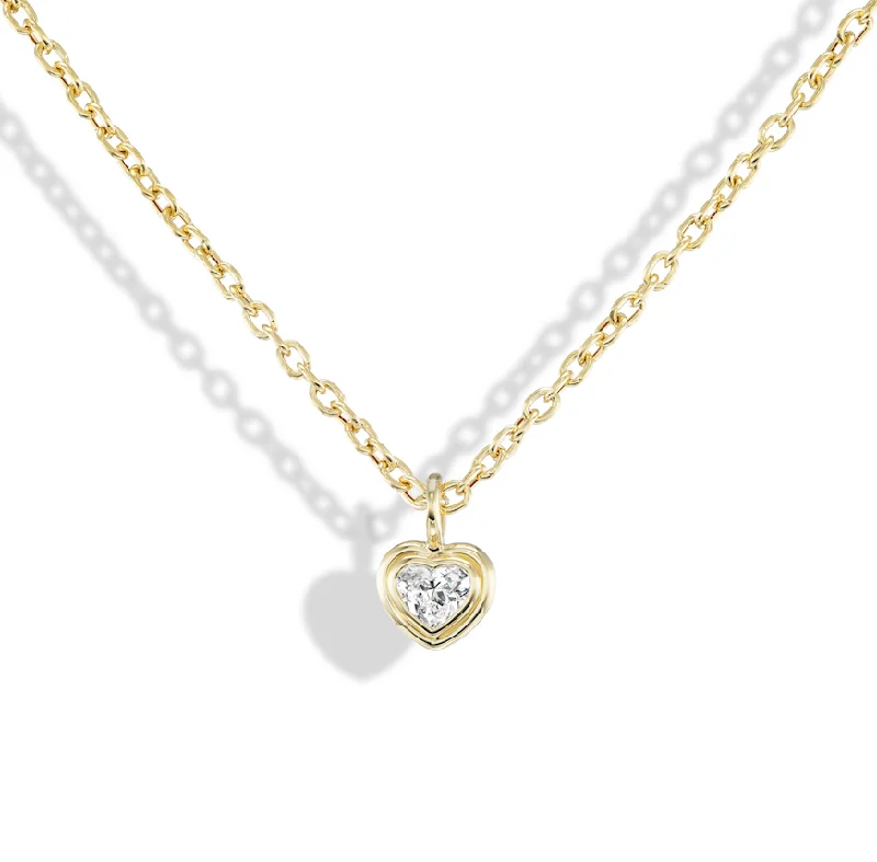 Double Bubble Bezel Diamond Heart Charm