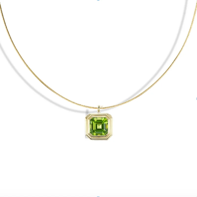 Double Bubble Bezel Peridot Asscher Charm on Slinky Chain