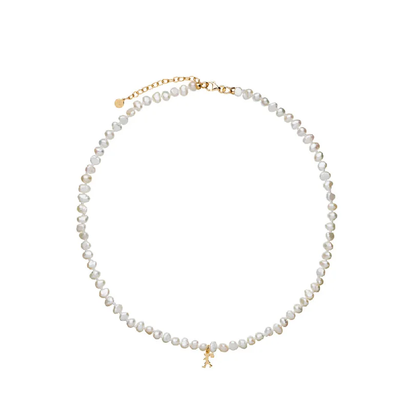 Karen Walker Mini Girl With Pearls Necklace - 9ct Yellow Gold