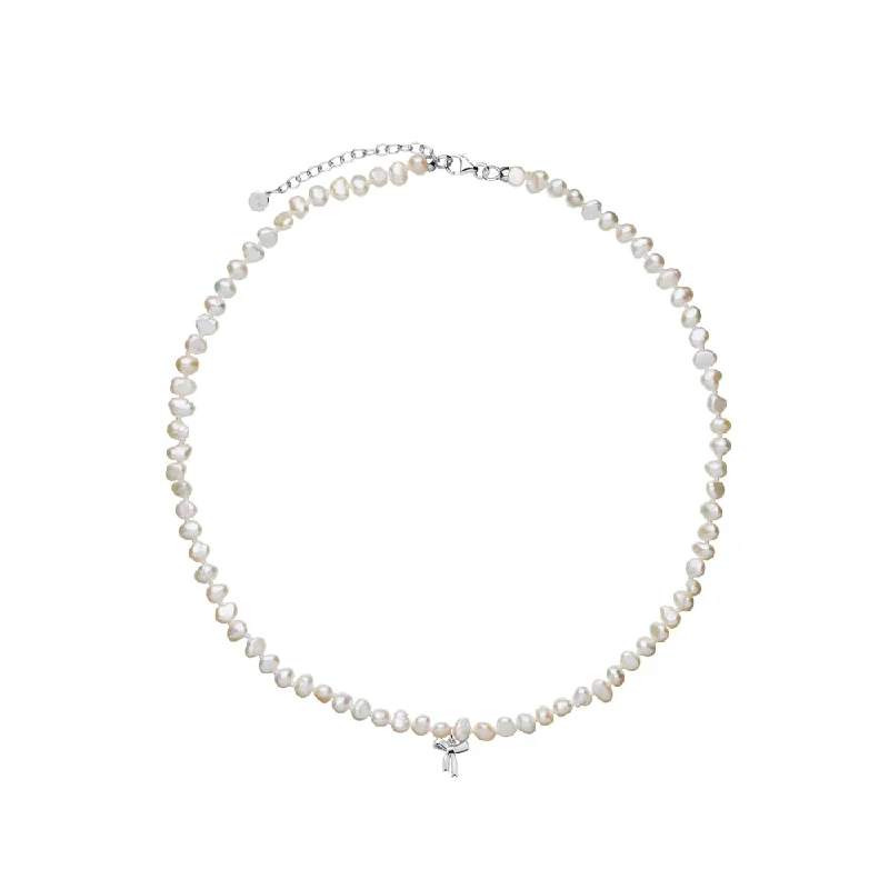 Karen Walker Petite Bow With Pearls Necklace - Sterling Silver