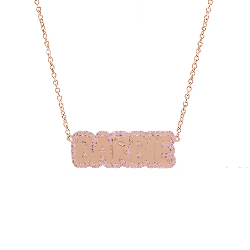 Large Bubble Necklace with Pink Sapphire Outline "BARBIE"