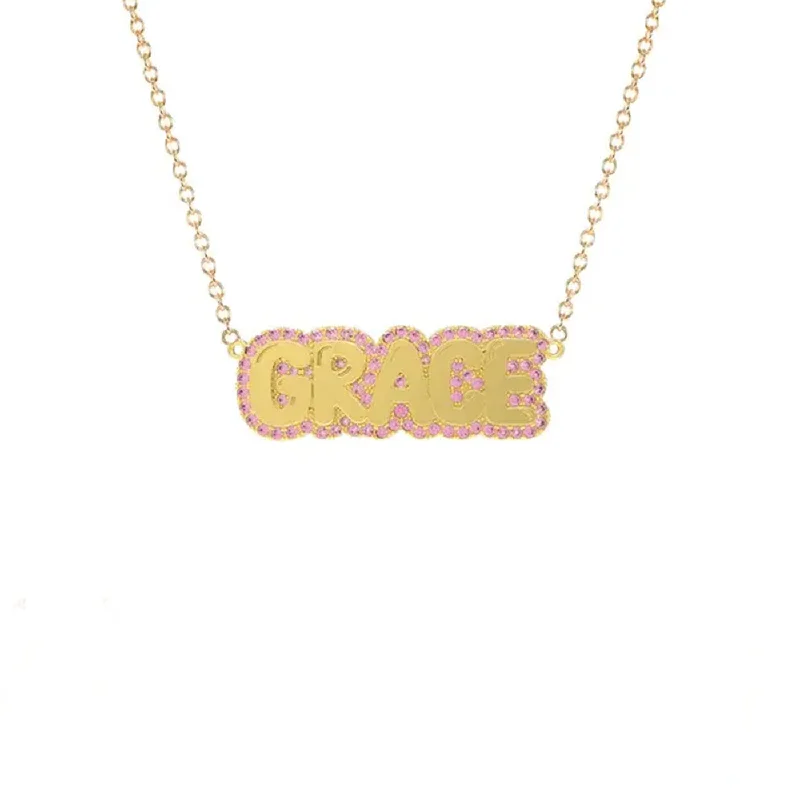 Large Bubble Necklace with Pink Sapphire Outline "GRACE"