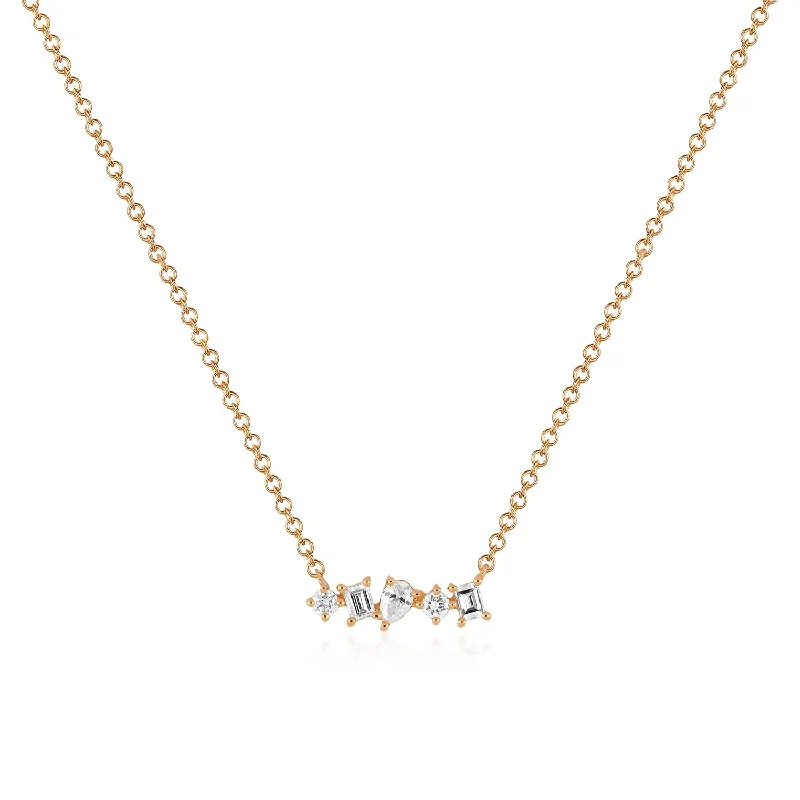 Multi Faceted Diamond Mini Bar Necklace