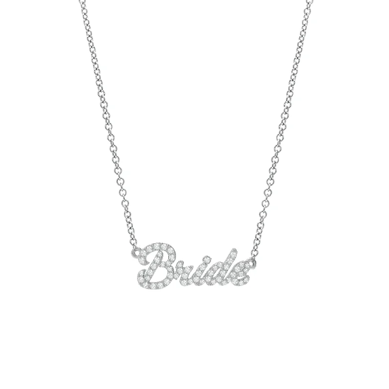 Pave Scripted Bride Necklace